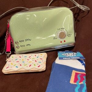Betsey Johnson pop tart toaster purse with coin purse and socks